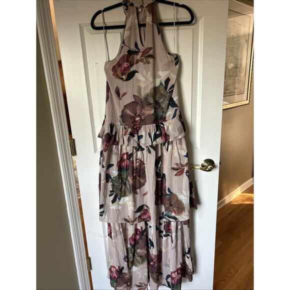 Trina Turk Kahlo Floral Print Silk Layered Maxi Dress Sleeveless XS Taupe Win - Picture 9 of 16